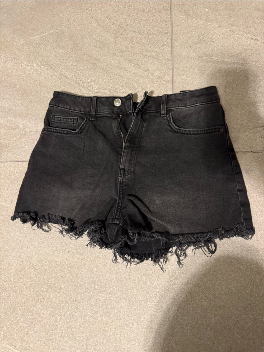 H&M Black Distressed Denim Shorts